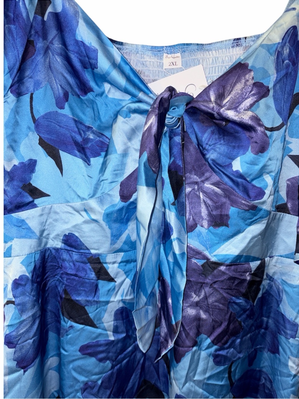 Blue Floral Tie-Front Maxi Dress 2X NWT - Picture 4 of 8